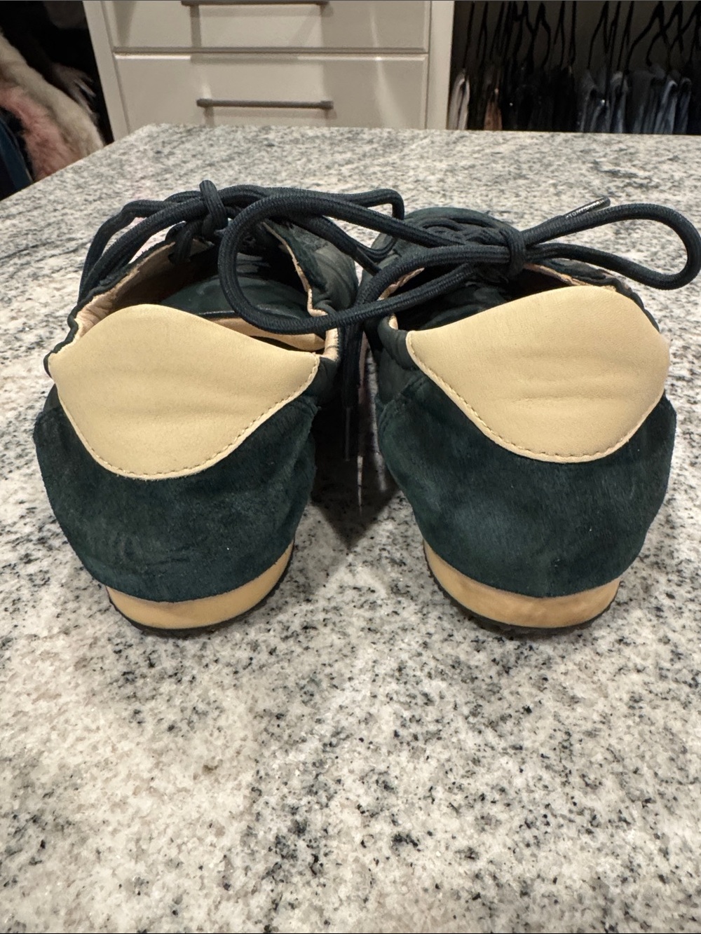 Tory Burch Dark Green Suede & Leather Sneakers with Tan Accents - Picture 6 of 6